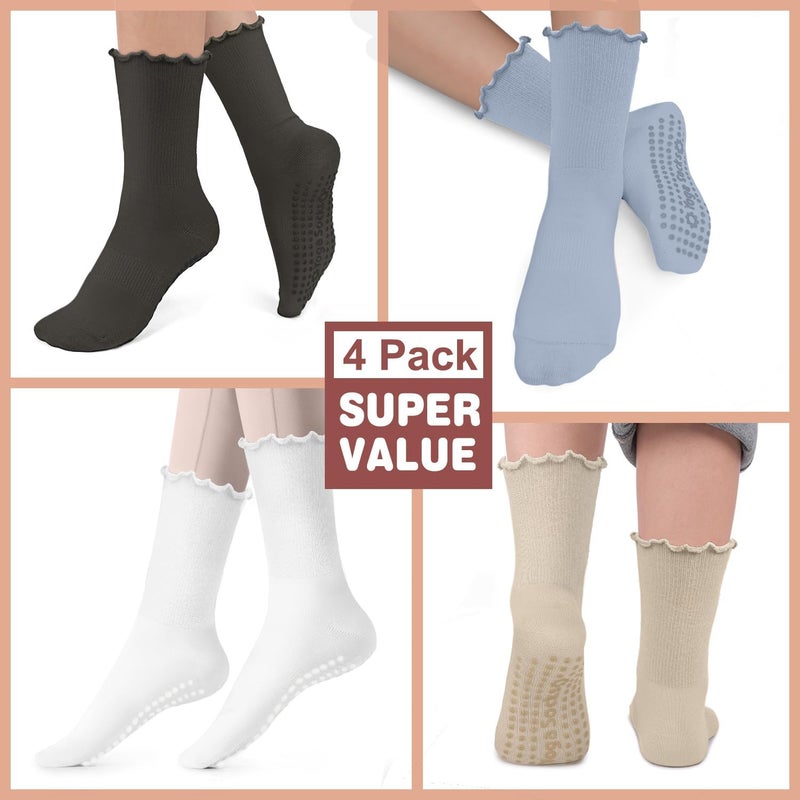 BLONGW Pilates Socks with Grips for Women, Non-Slip Yoga Athletic Socks for Barre Barefoot Workout Hospital - Image 4